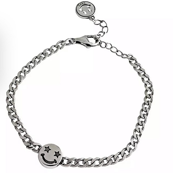 Sterling Silver Happy Face Bracelet Chain Link Smiley Face - Picture 6 of 6